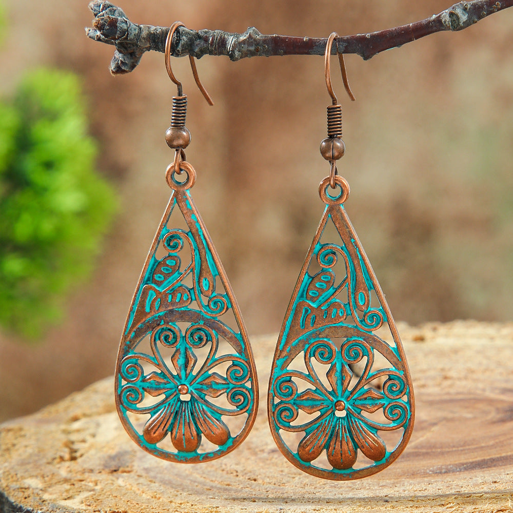 Wholesale Stylish Bohemian Hollow Out Alloy Earrings Retro Geometric Leaves Design Drop Earrings For Women Trendy Fashion Jewelry Accessory
