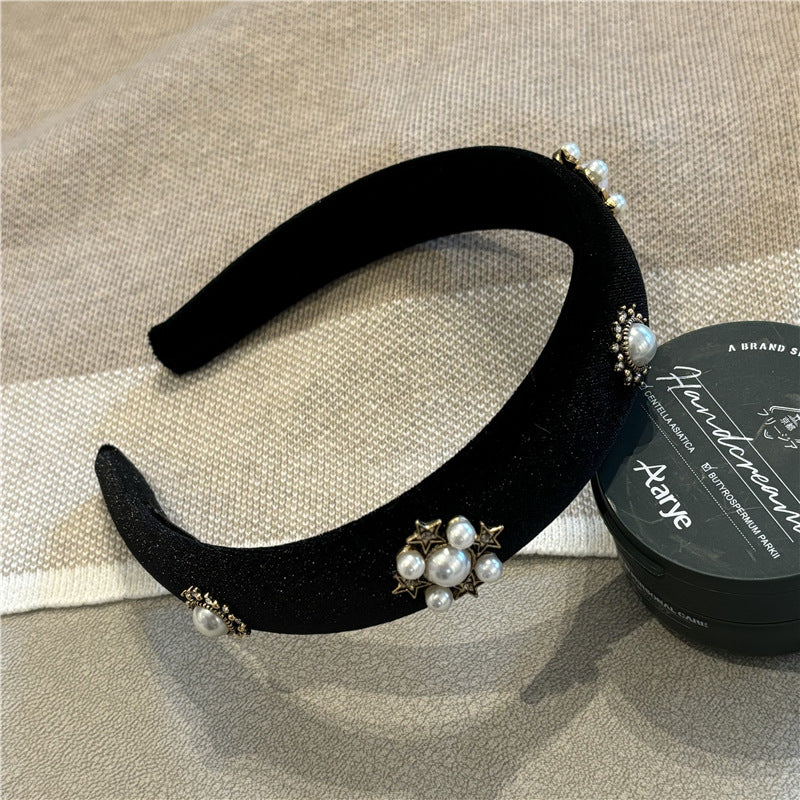 Wholesale Retro court style Baroque pearl headband French wide-rim high skull headband