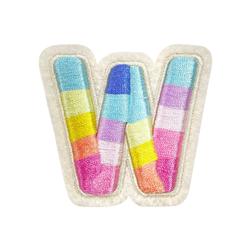 Wholesale Rainbow 3D Embroidered 26 Alphabet Letter Patches Self Adhesive DIY Fashion Accessory For Shoes Hats