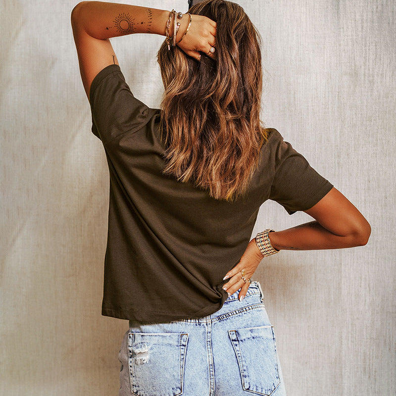 Wholesale Western Style Loose Fitting Women's Simple Cotton Short Sleeves