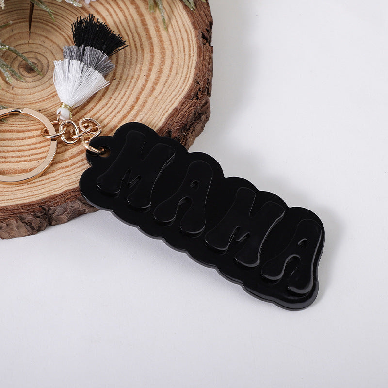 Wholesale  Acrylic MAMA Three-layer Tassel Charm Keychain Key
