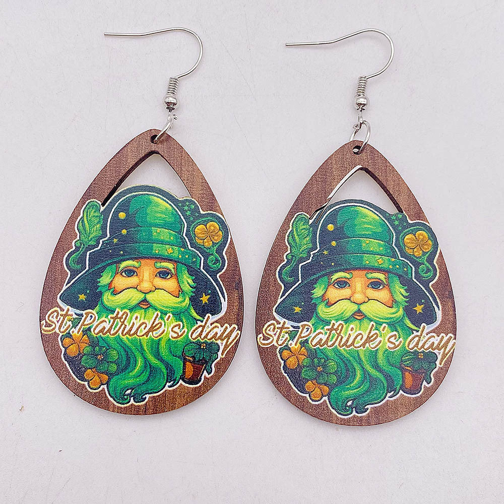 Wholesale St. Patrick's festival jewelry rainbow beard Green Festival wooden earrings