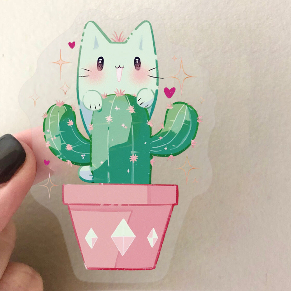 Wholesale 50pcs Cute Cat Cactus Transparent Pet Stickers