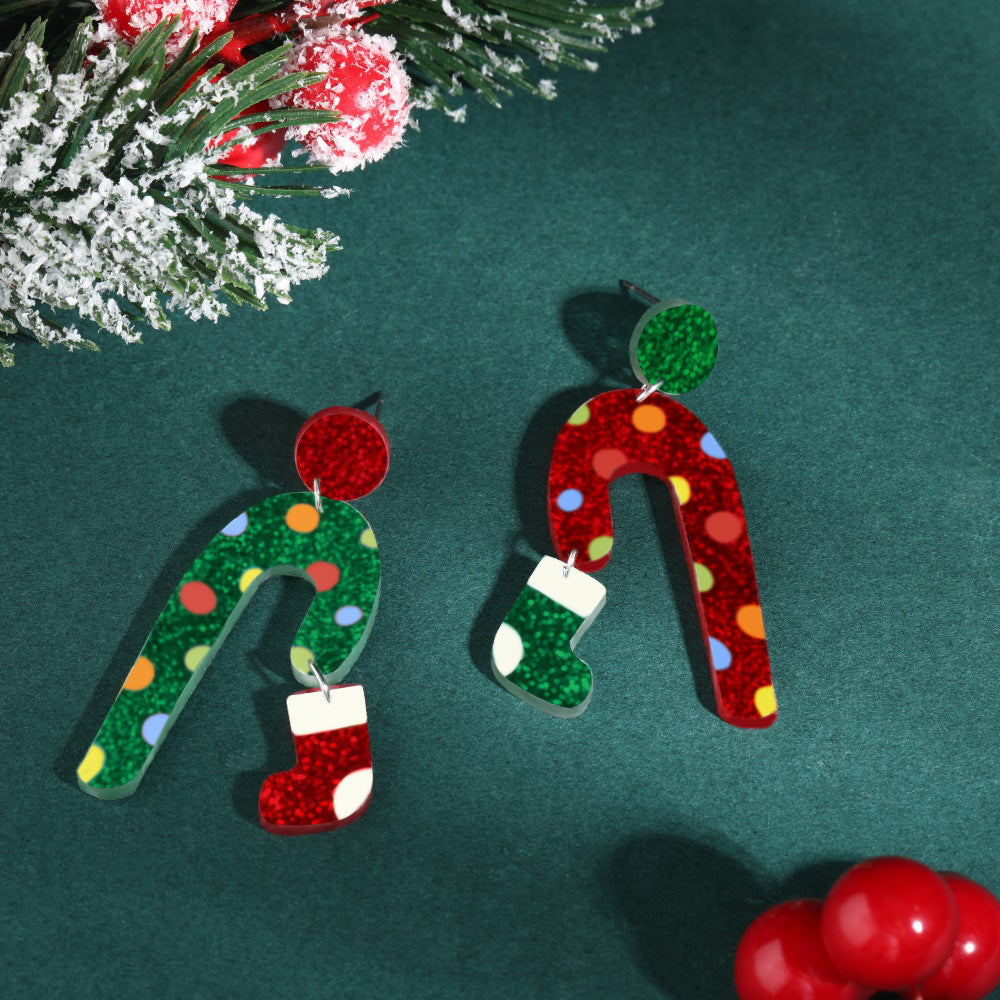 Wholesale Christmas Tree Christmas Hat Socks Elk Earrings