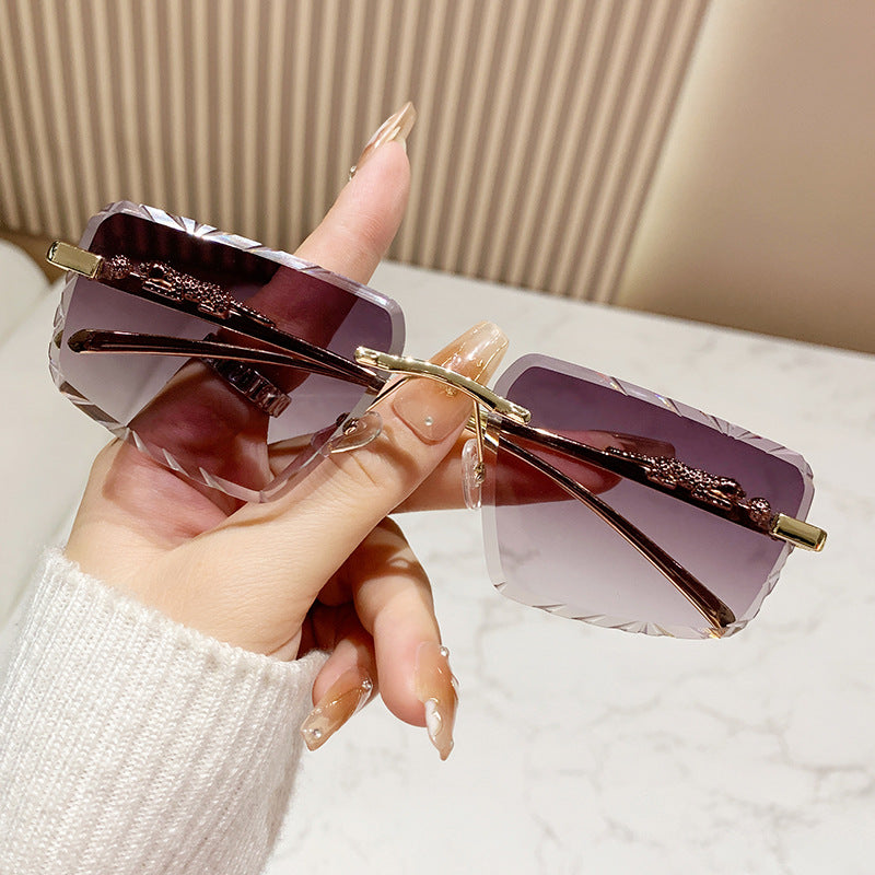 Wholesale Trendy Cheetah Retro Metal Frameless Square Colored Sunglasses