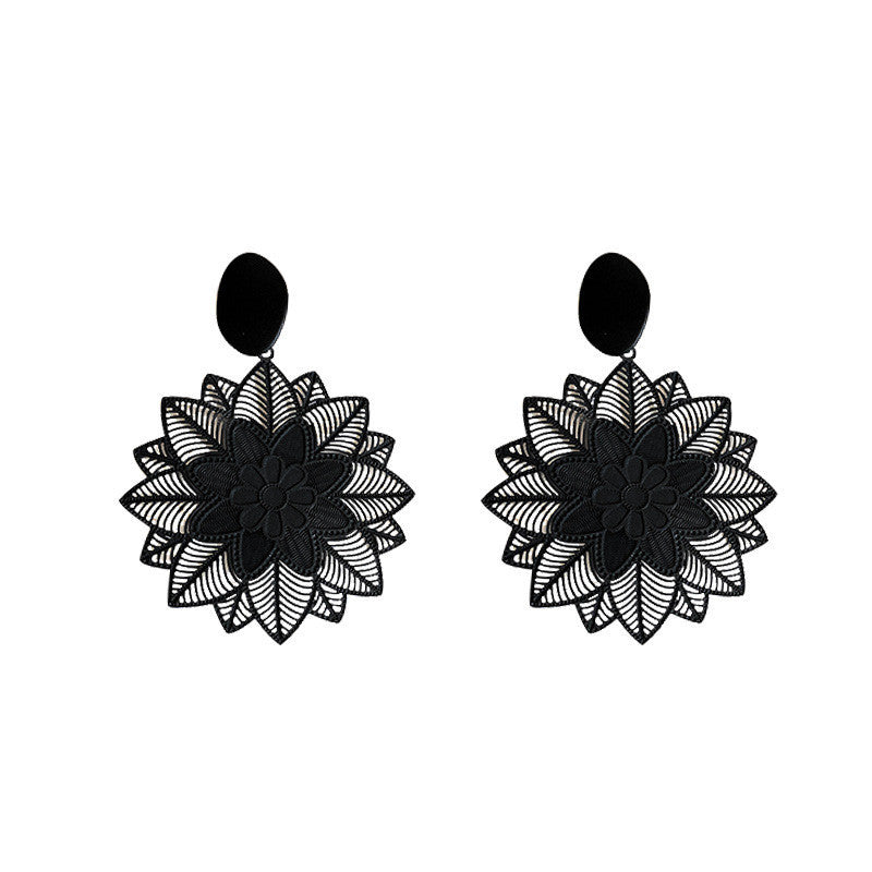 Wholesale 925 silver exaggerated forest black flower earrings earrings super fairy girl temperament net celebrity earrings