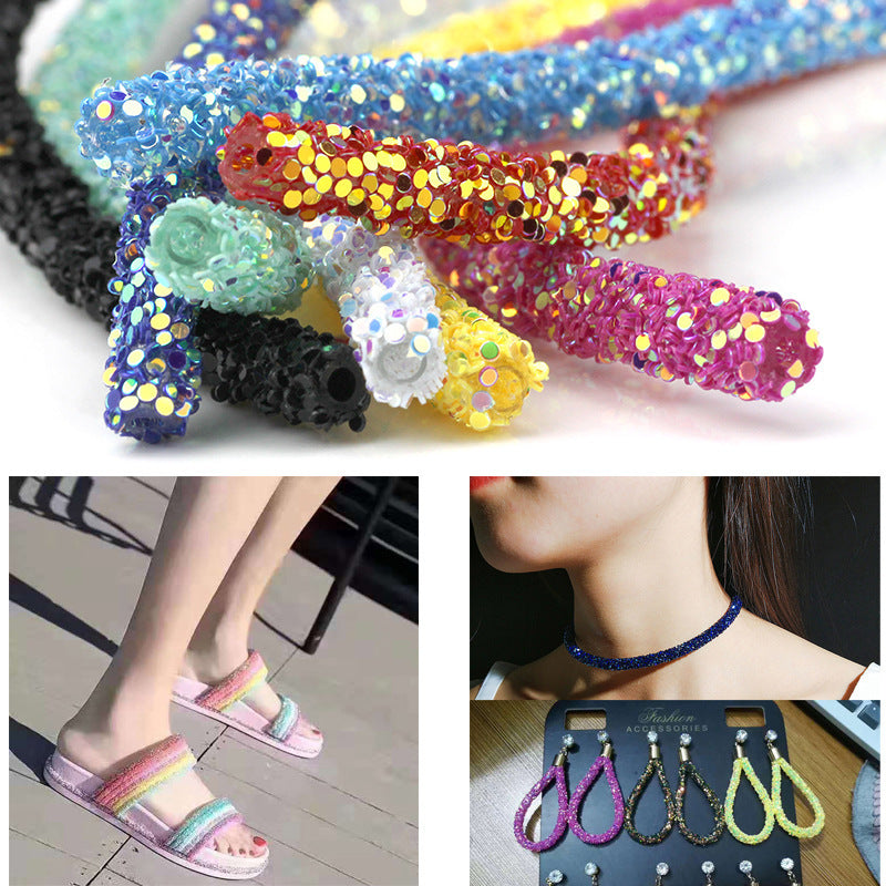 Wholesale  Diy seven-color sequin drill pipe glitter powder rope with rubber hose rainbow shoes and hats drill decorative rope jewelry
