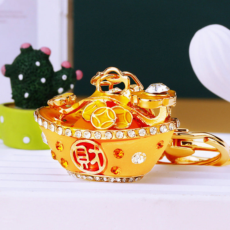 Wholesale Metal Pink Rhinestone Lucky Bag Keychain Chinese Style Car Key Accessory For Women Gift