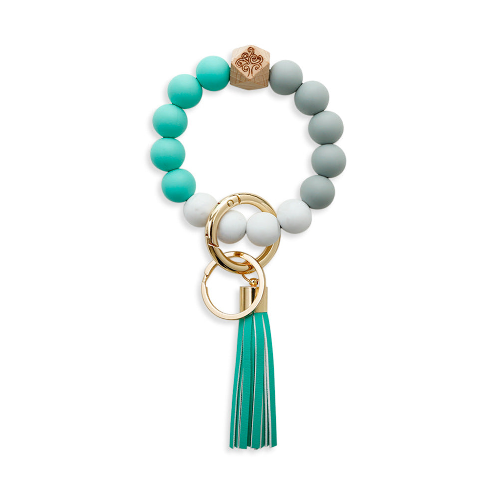 Wholesale PU Leather Food Grade Silicone Beads Tassel Wrist Keychain