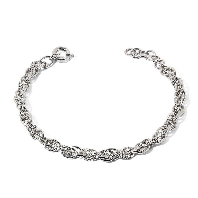 Wholesale d Heavy Work Metal Necklace Vintage Thick Chain Silver Accessory Collarbone Chain