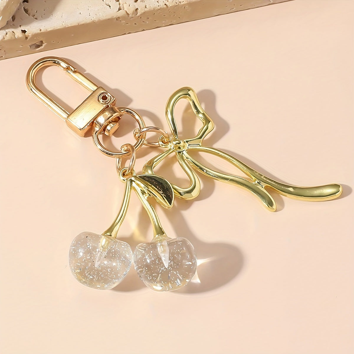 Wholesale Simulation crystal cherry bow keychain