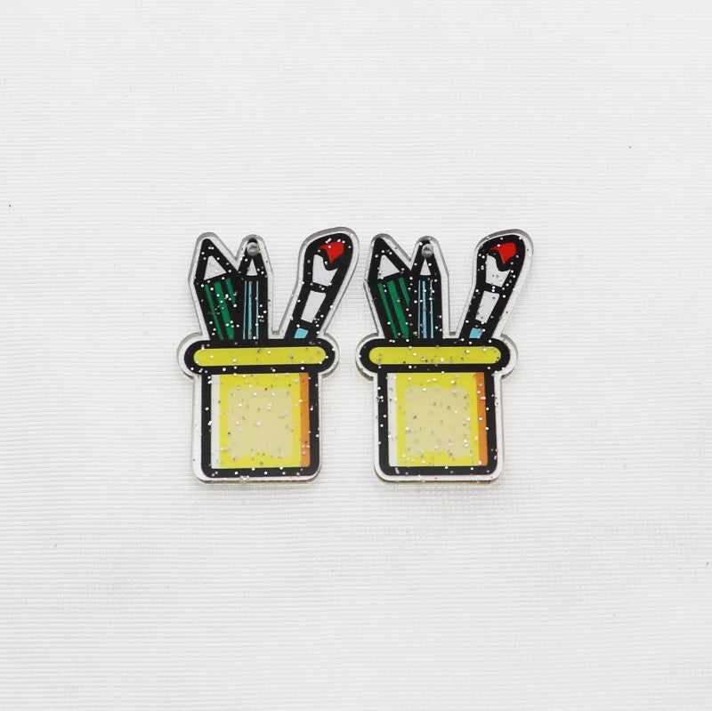 Wholesale 10pcs Back To School Theme Glitter Accessories FlatBack