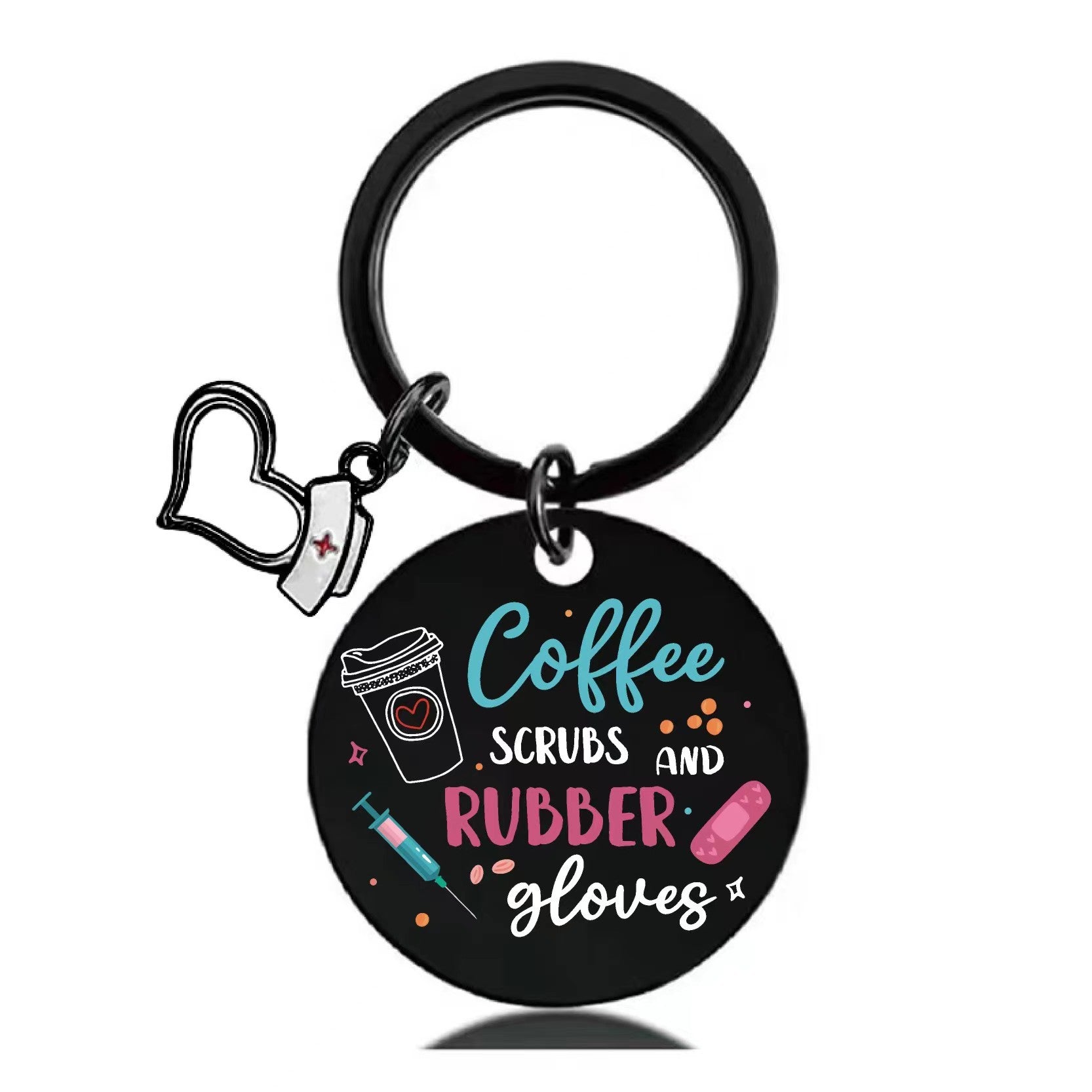 Wholesale Black Nurses Day Stainless Steel Round Card Color Printed Keychain