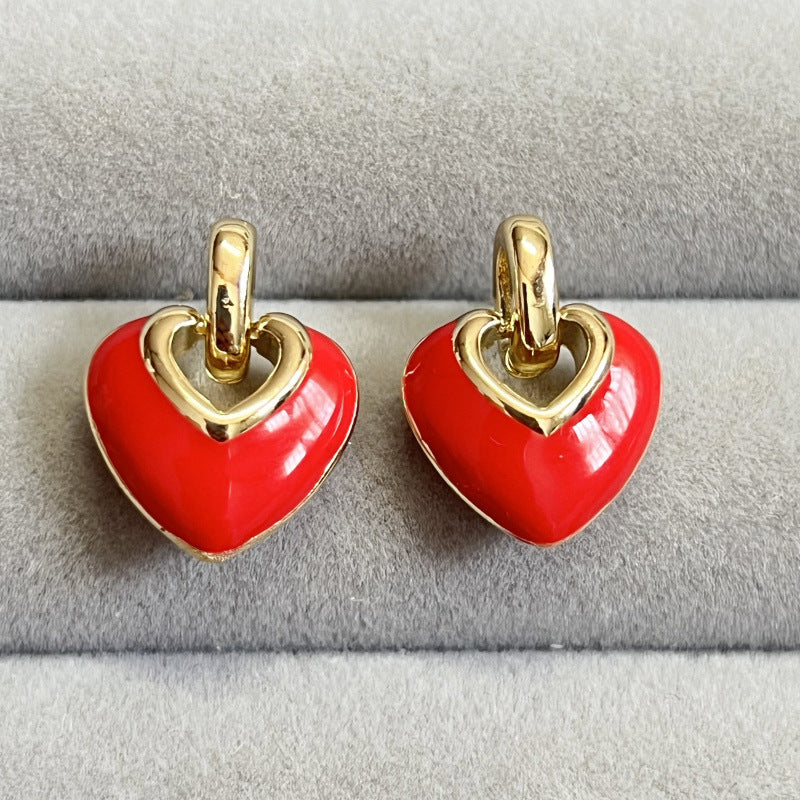 Wholesale Heart shaped Double sided Glaze Drop Earrings