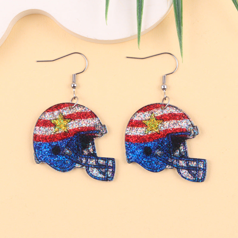 Wholesale Color-blocked Rugby Helmet-shaped Acrylic Earrings