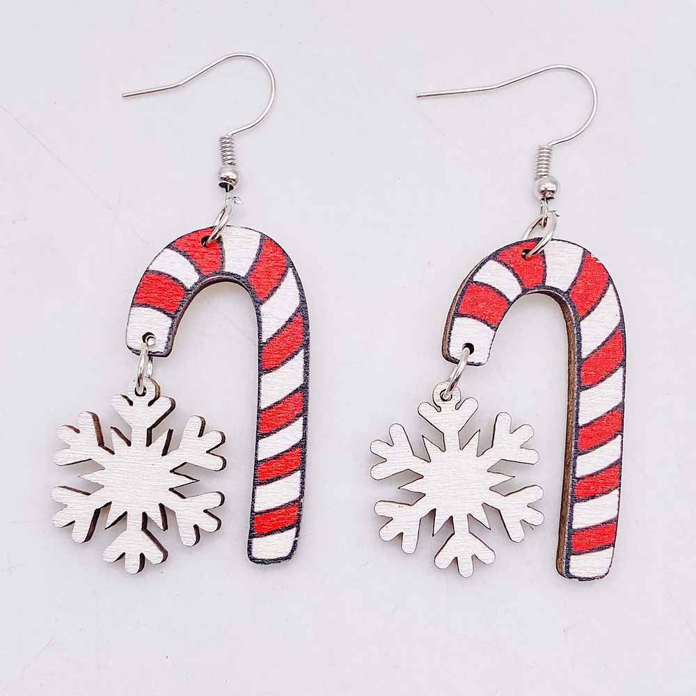 Wholesale Christmas Gingerbread Man Santa Claus Snowflake Crutches Wooden Earrings