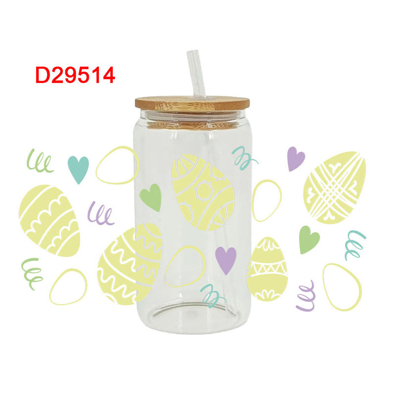 Wholesale Pink Cartoon Easter Bunny 16oz Cup UV DTF Wraps
