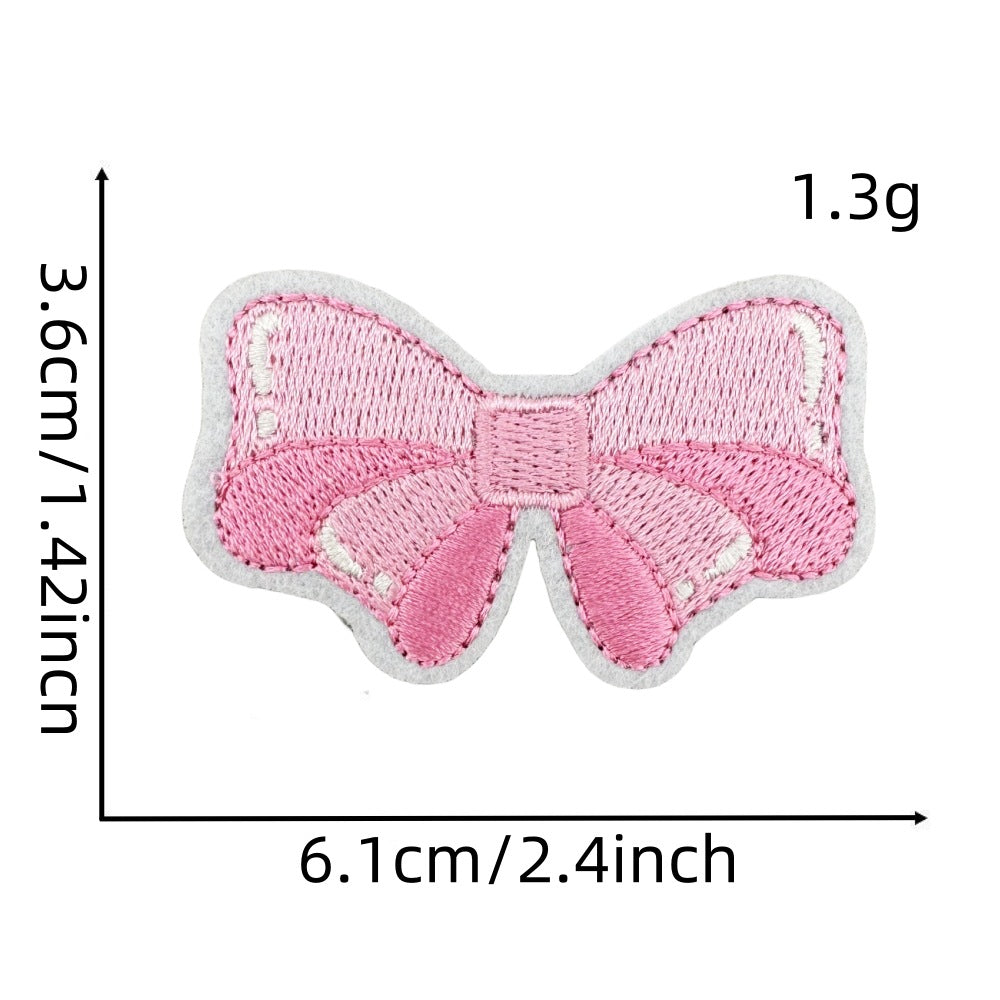 Wholesale Chic Pink Bow Embroidery Patch With Hot Melt Adhesive For Iron On Hair Accessories And Clothing Decoration