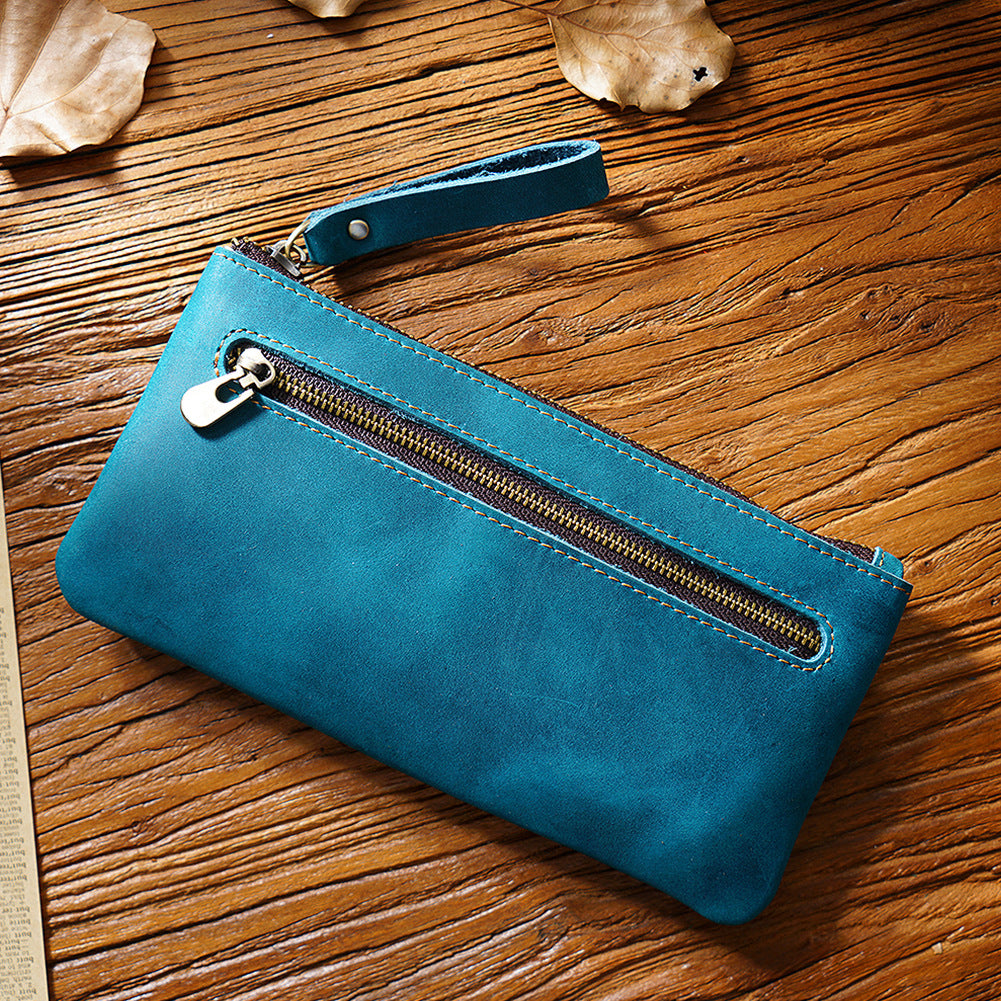 Wholesale genuine leather storage pencil case first layer crazy horse leather stationery bag