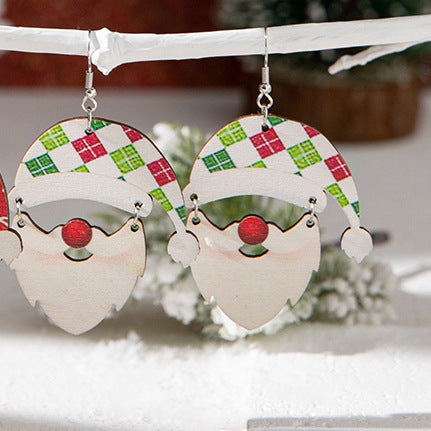 Wholesale Cartoon Cute Wooden Santa Claus Christmas Earrings