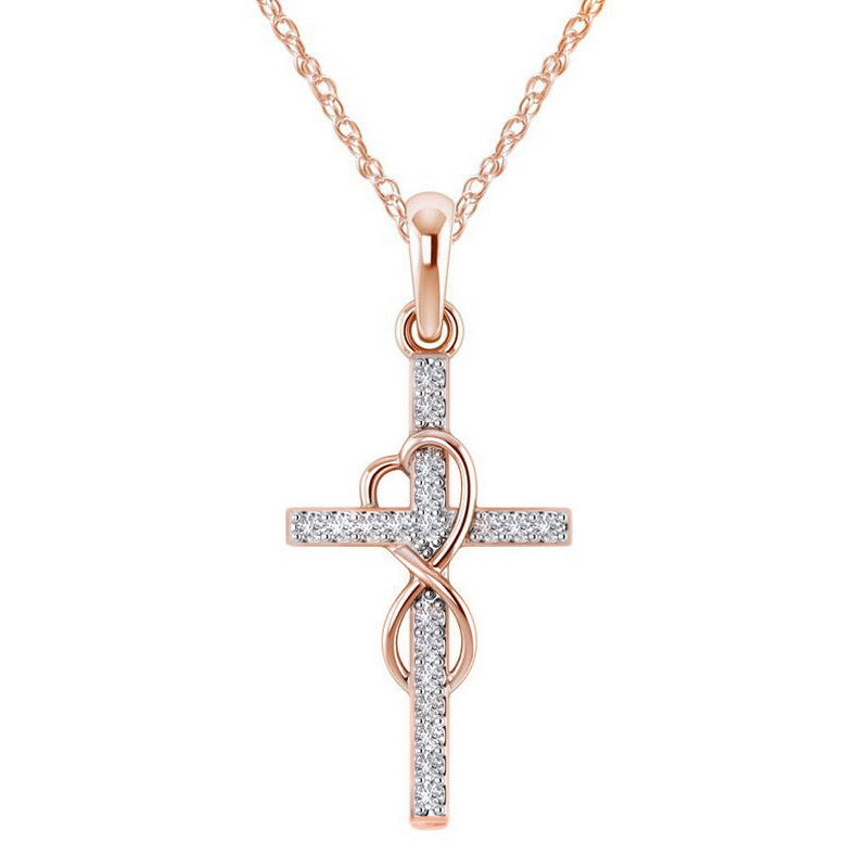Wholesale  8-Shaped Cross with Diamond-Studded Collarbone ChainReligious Necklace
