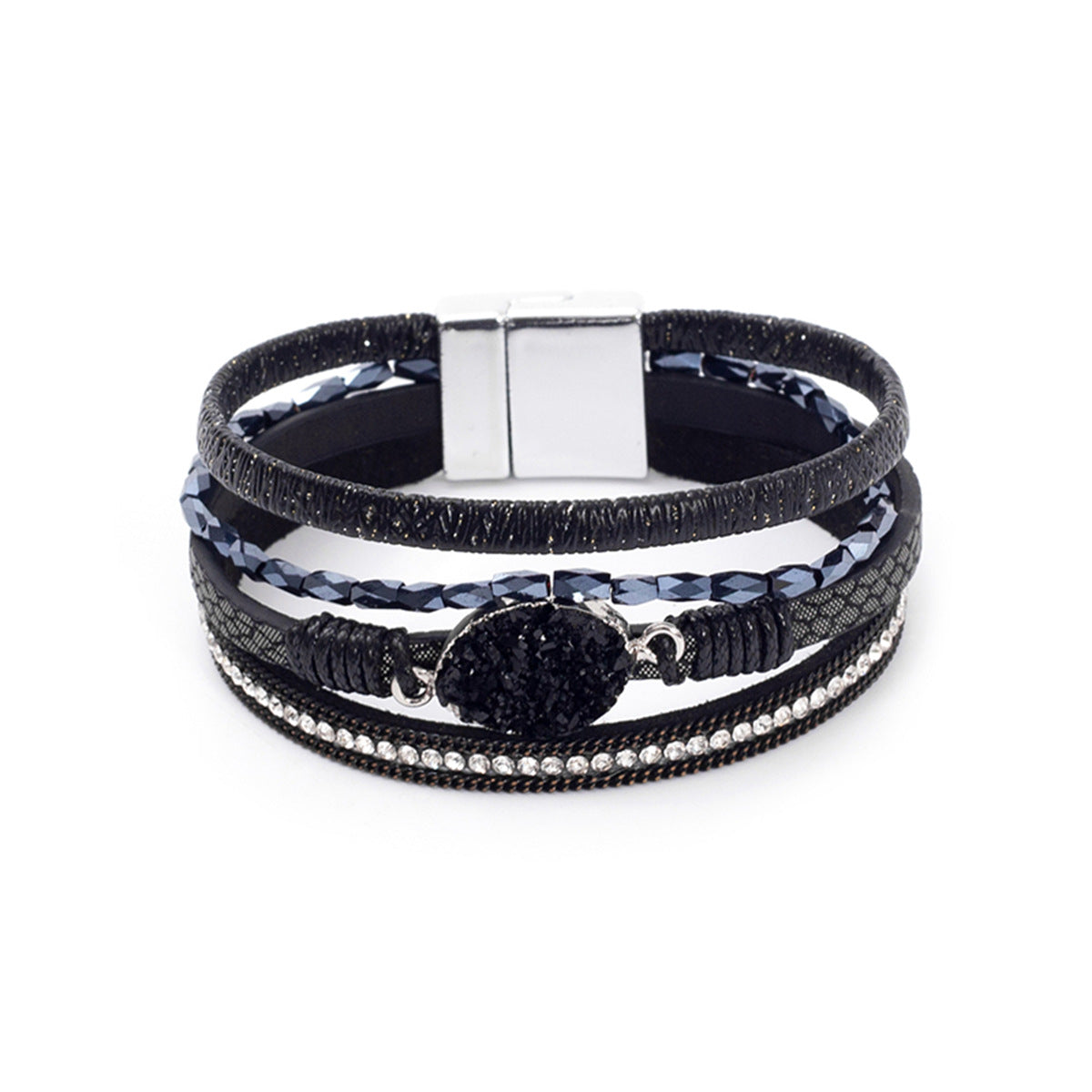 Wholesale Crystal Studded Vintage Ethnic Style Beaded Leather Bracelet