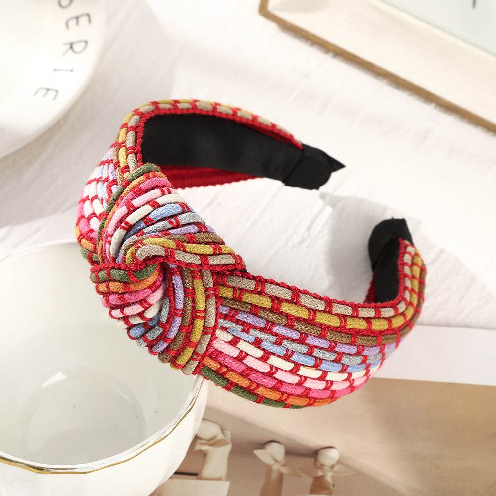 Wholesale Fabric Rainbow Rope Knotted Wide Brim Headband