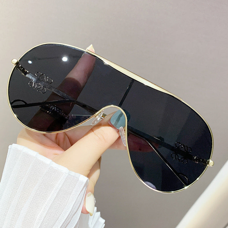 Wholesale One-piece large frame sunglasses metal retro glasses