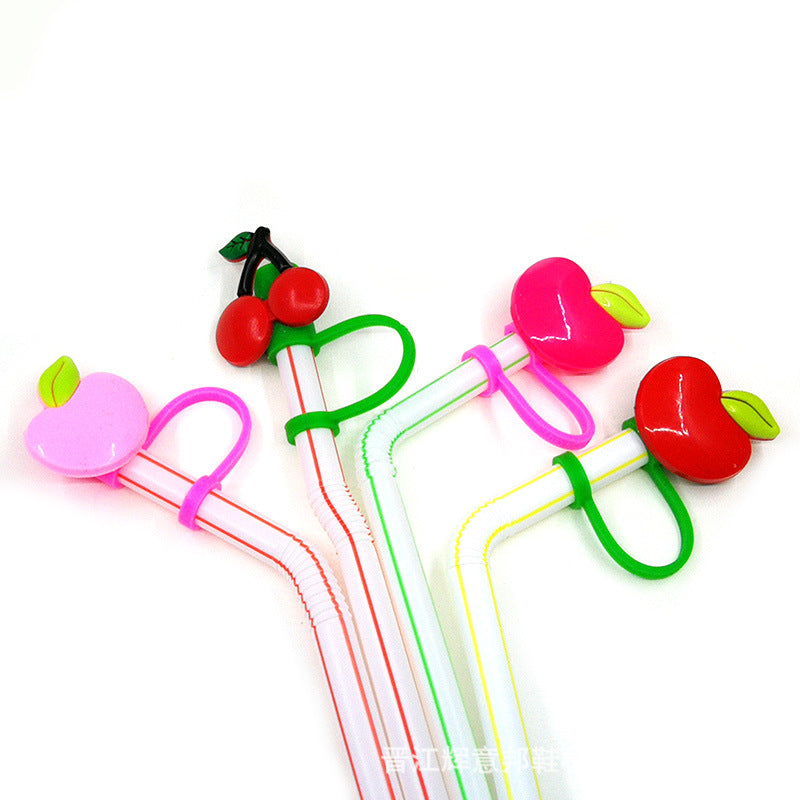Wholesale 10pcs/pack Straw Cap Flower Fruit Straw Cover Silicone Dust Plug Party Straw