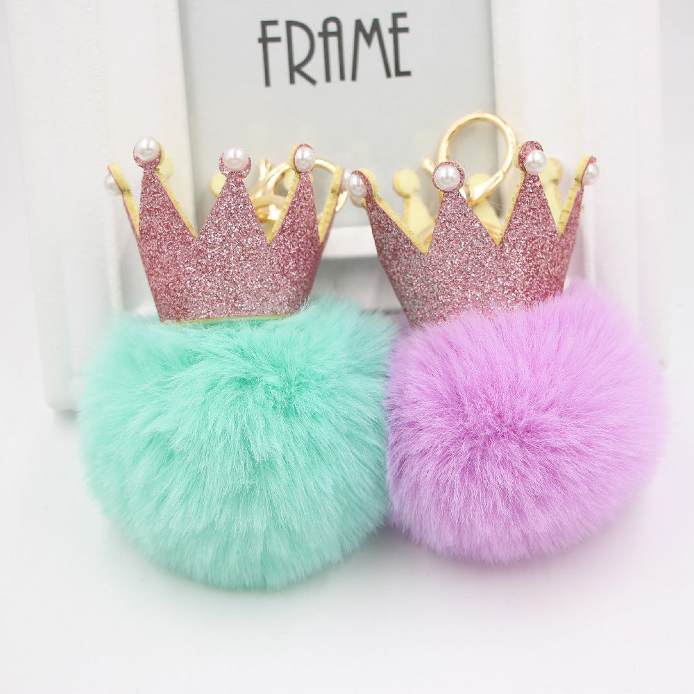 Wholesale 3D Crown Pom Pom Keychain