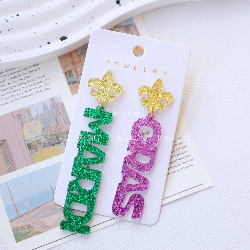 Wholesale Carnival acrylic gold green purple mask party holiday earrings