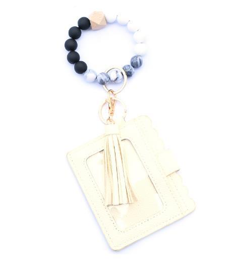 Wholesale Colorful Beads PU Leopard Snake Print Coin Purse Keychain