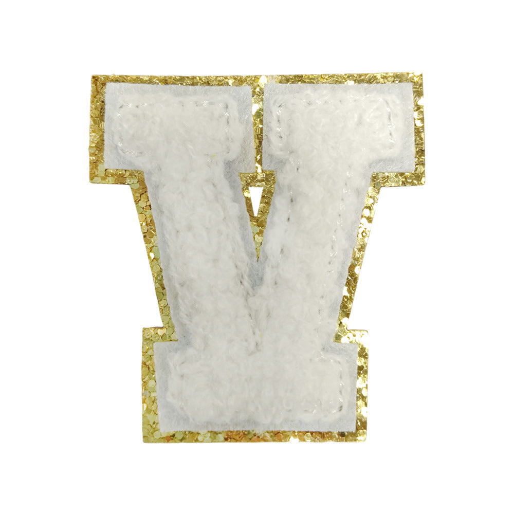 Wholesale White Towel Embroidered Alphabet Patches A Z With Gold Glitter Stylish DIY Accessory For Coats And Crafts
