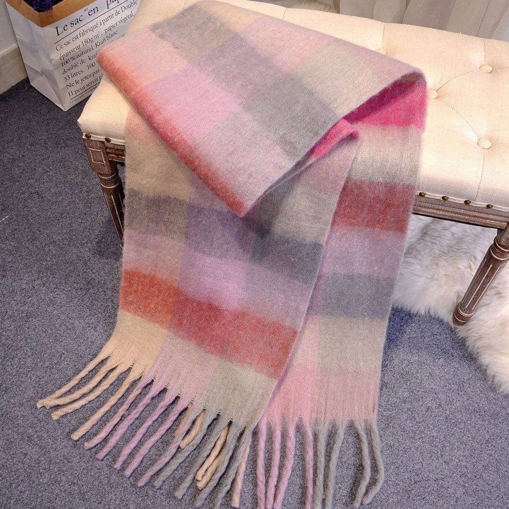 Wholesale Long Tassel New Rainbow Plaid Scarf