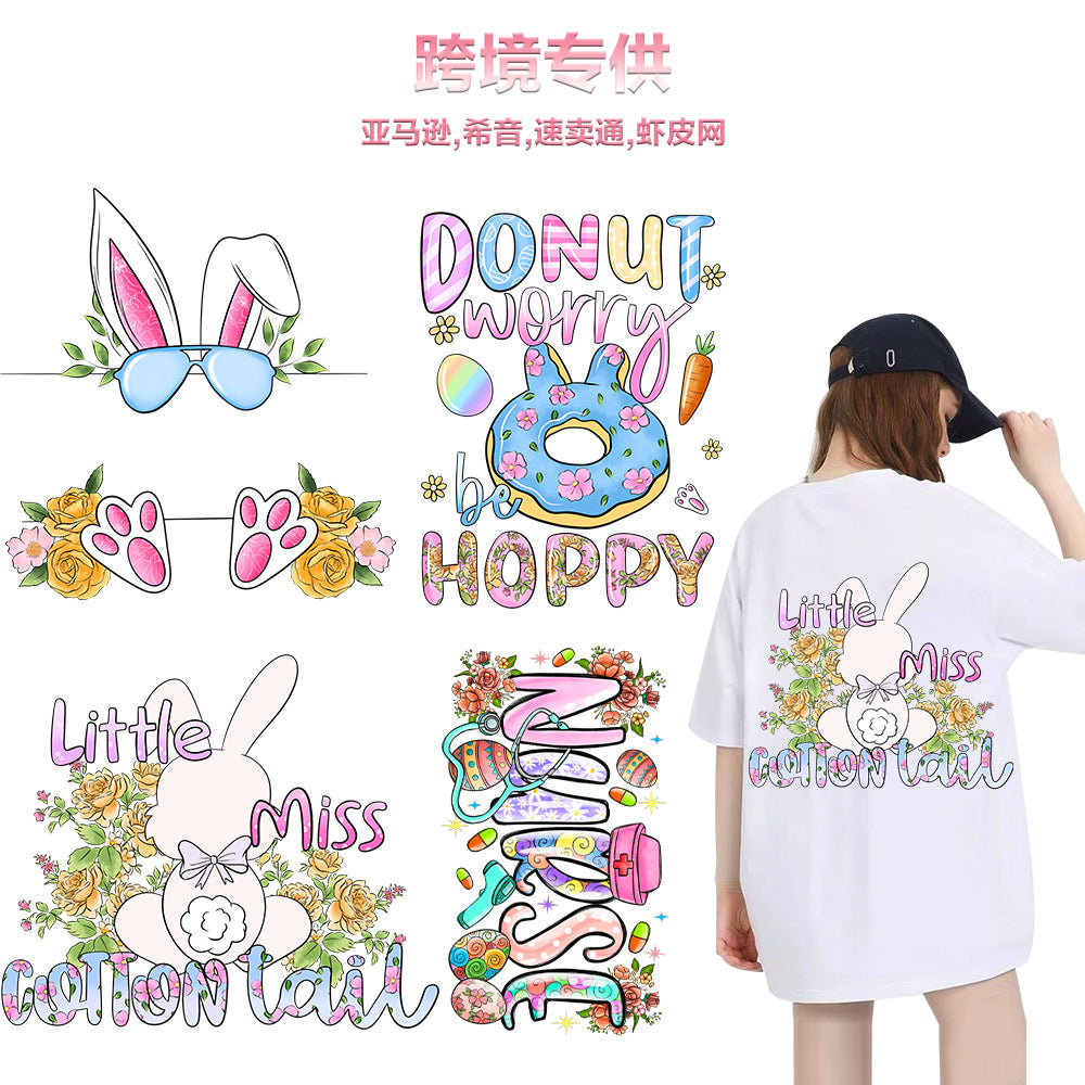 Wholesale 10pcs Easter letter cartoon rabbit car UV DTF Ready to Press Transfers Wraps