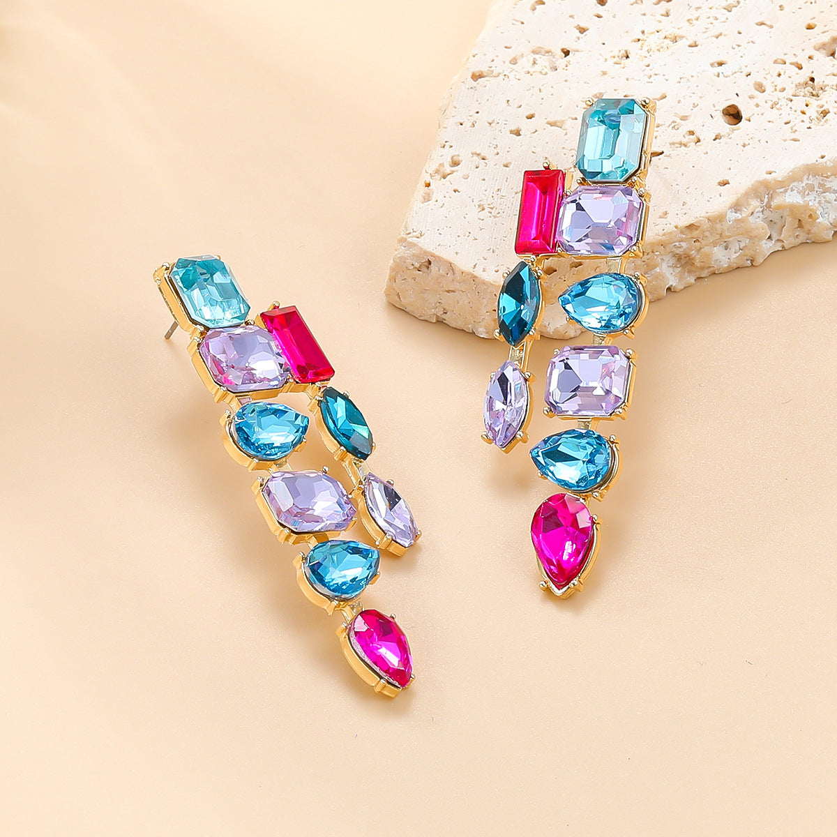 Wholesale Colorful Diamond Bohemian Style Full Diamond Earrings