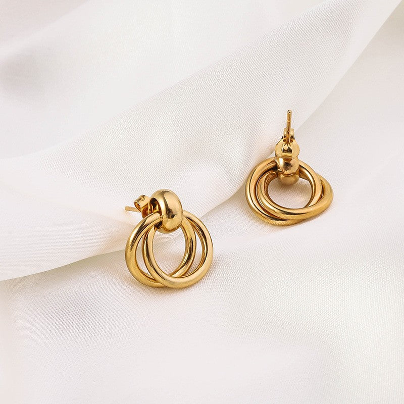 Wholesale Fashion Retro Circle Plated Intracranial 18K Real Gold Non Fading Titanium Steel Earrings