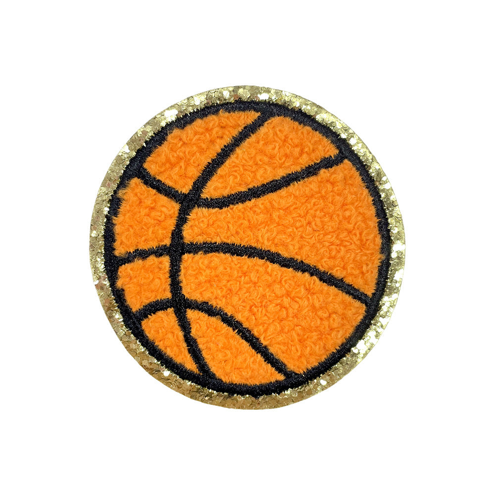 Wholesale Stylish Iron On Towel Embroidery Patches Sports Ball Design Gold Edge Glitter For Clothing Shoes Hats