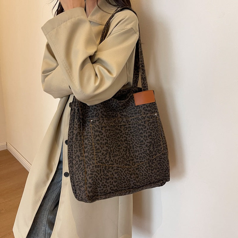 Wholesale Leopard Print Large Capacity Versatile Shoulder Canvas Tote Bag