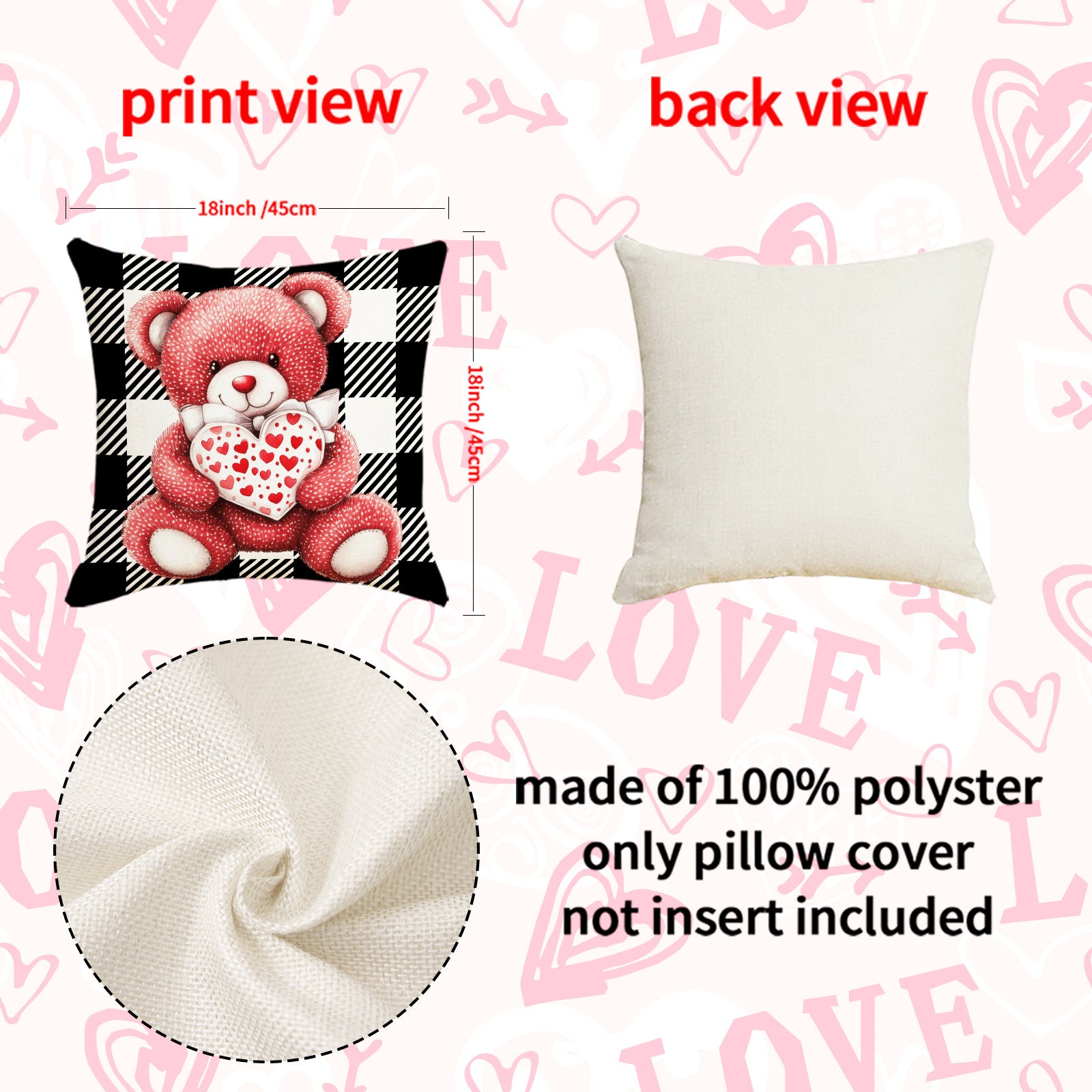 Wholesale  Plaid Printed Love Pillow Valentine' s Day   Bedside Cushion Linen