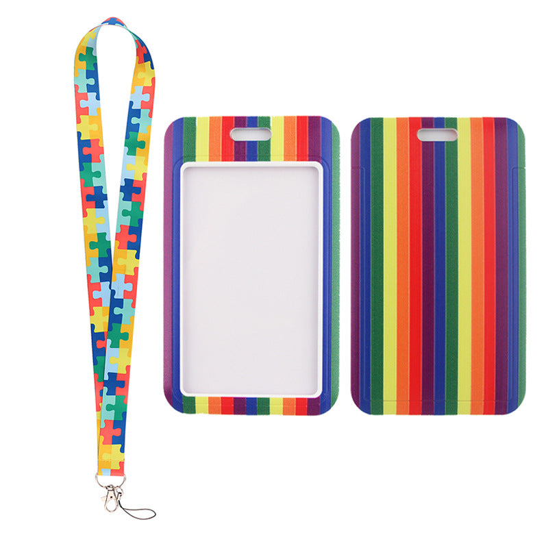 Wholesale Labyrinth Grid Rainbow Polyester Badge Lanyard
