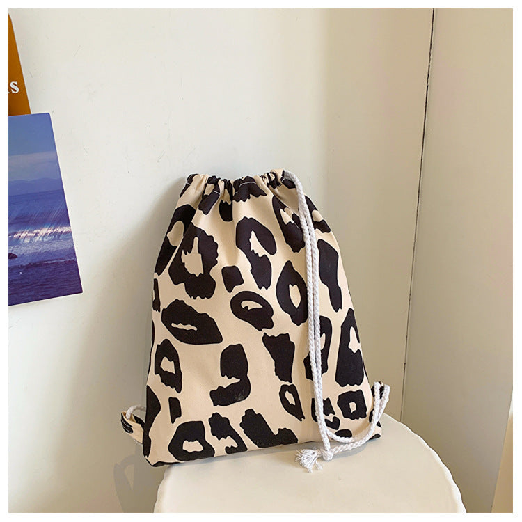 Wholesale Color Leopard Print Outdoor Sports Fitness Oxford Cloth Drawstring Pocket Shoulder Drawstring Bag