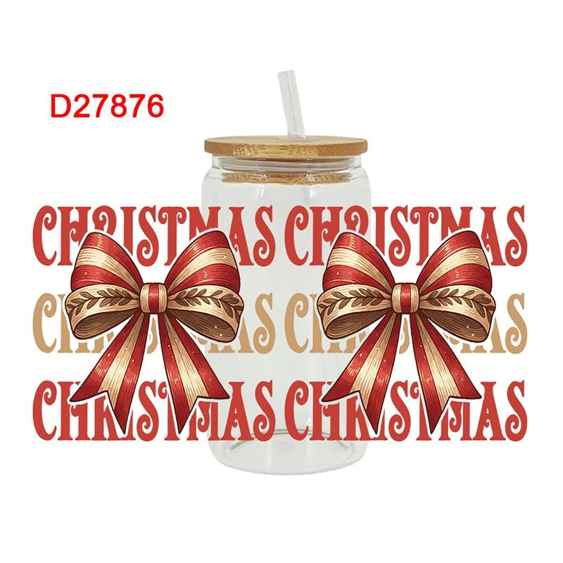 Wholesale Christmas bow 16oz Cup UV DTF Wraps