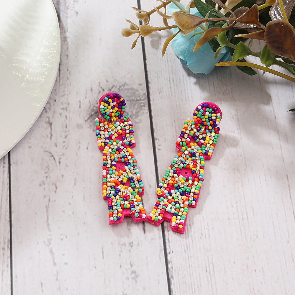Wholesale MAMA Letter Handmade Beaded Rice Bead Earrings