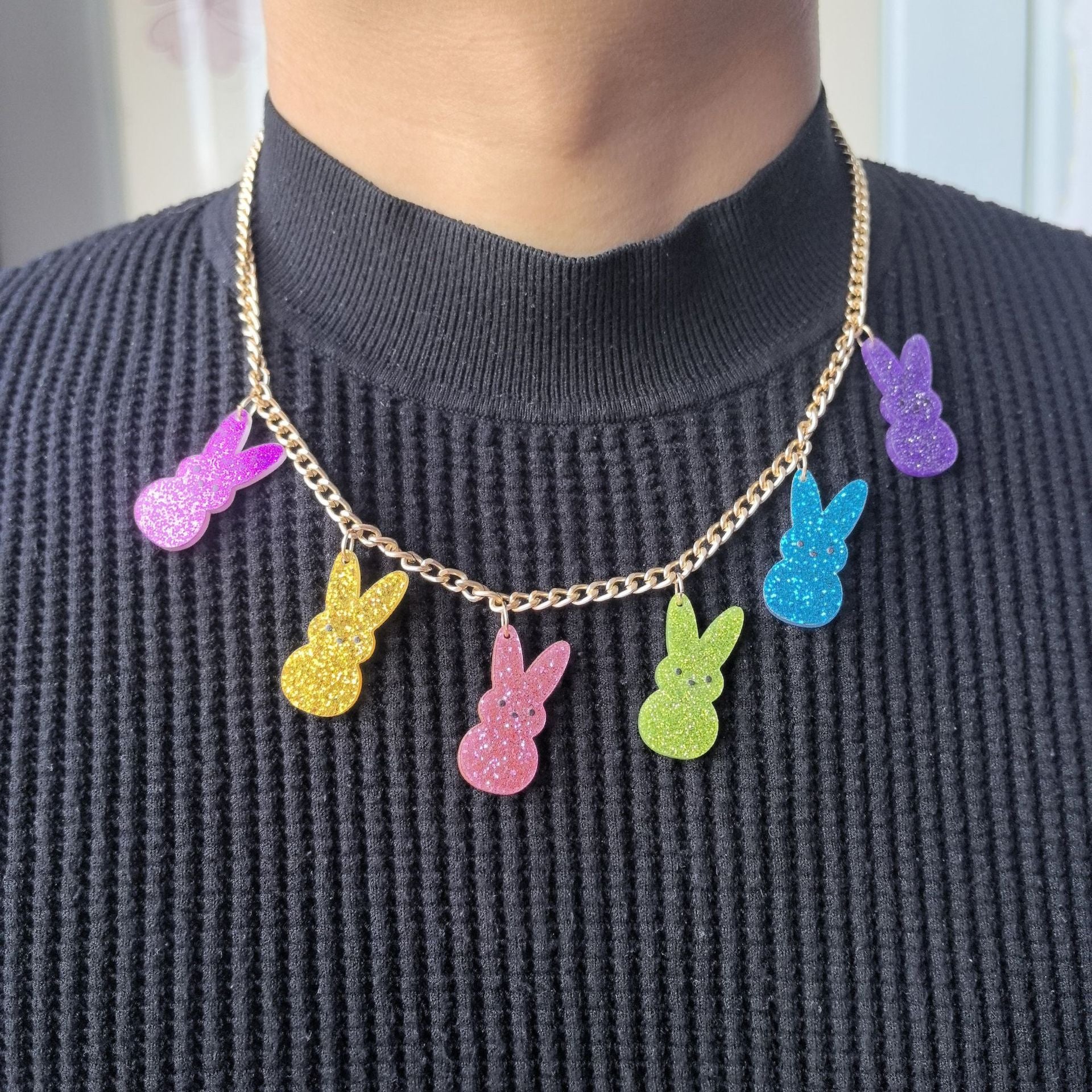 Wholesale  Cute Cartoon Children' s Fun Easter Wood Bunny Necklace