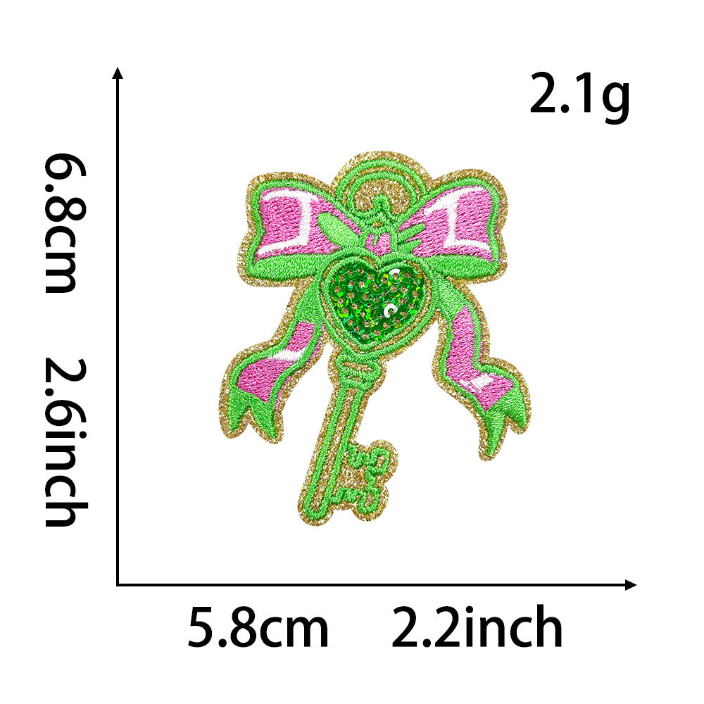 Wholesale Green and Pink Bowknot Love Embroidered DIY Patches
