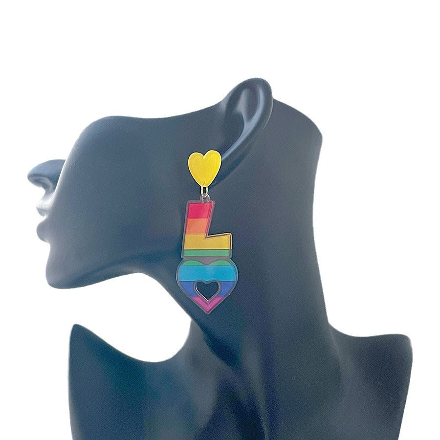 Wholesale Rainbow letter acrylic printed asymmetrical earrings