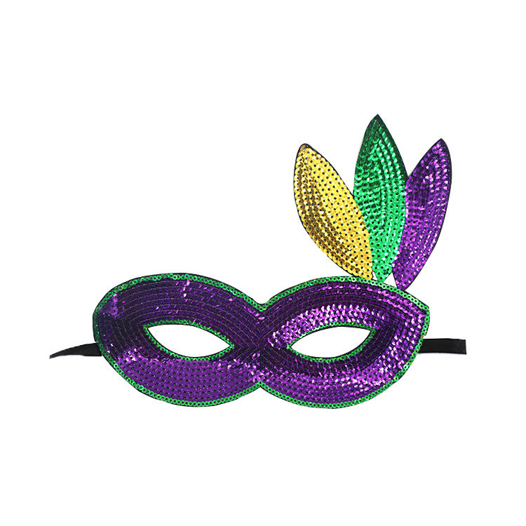 Wholesale Carnival Sequins Three Color Gold Purple Green Mask Makeup Party Eye Mask