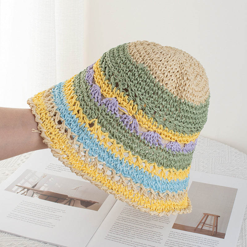 Wholesale Fisherman's Hat Rainbow Straw Hat Summer Travel Seaside Beach Holiday Sun Hat Tide