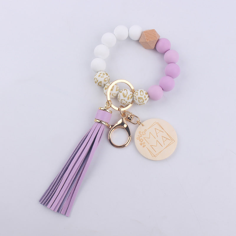 Wholesale Printed Silicone Beaded Wrist Keychains